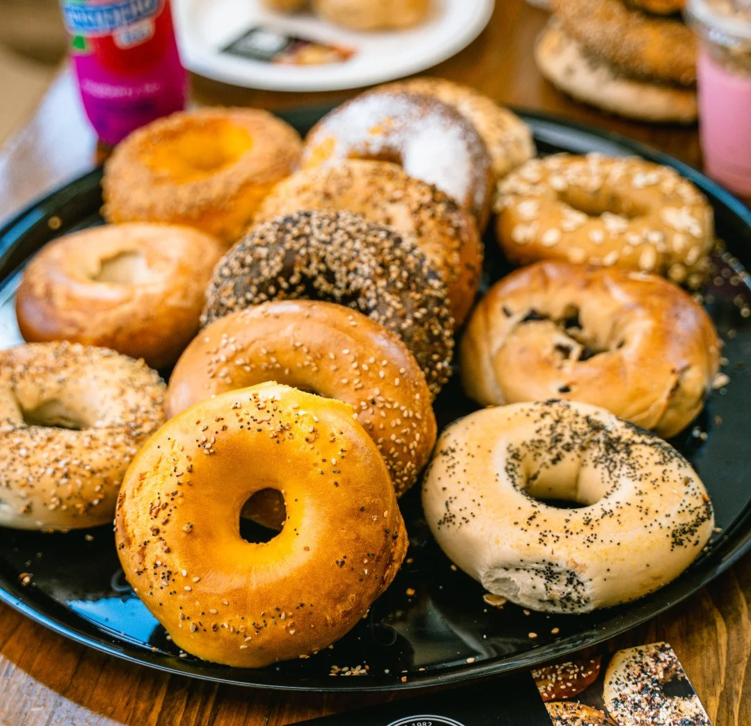 A tray of freshly baked Calvert Manor bagels